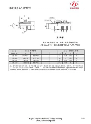 Adaptateur JIC pour visage plat BSP mâle
