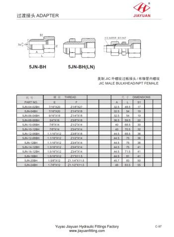 JIC Male Bulkhead NPT Femelle